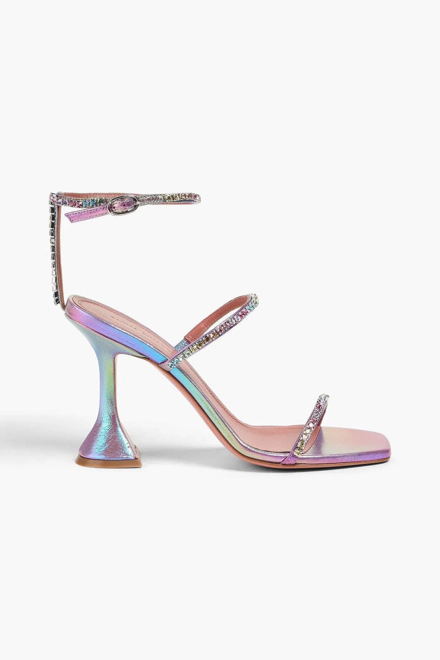 Amina Muaddi Gilda Crystal-Embellished Iridescent Leather Sandals Violet Women's