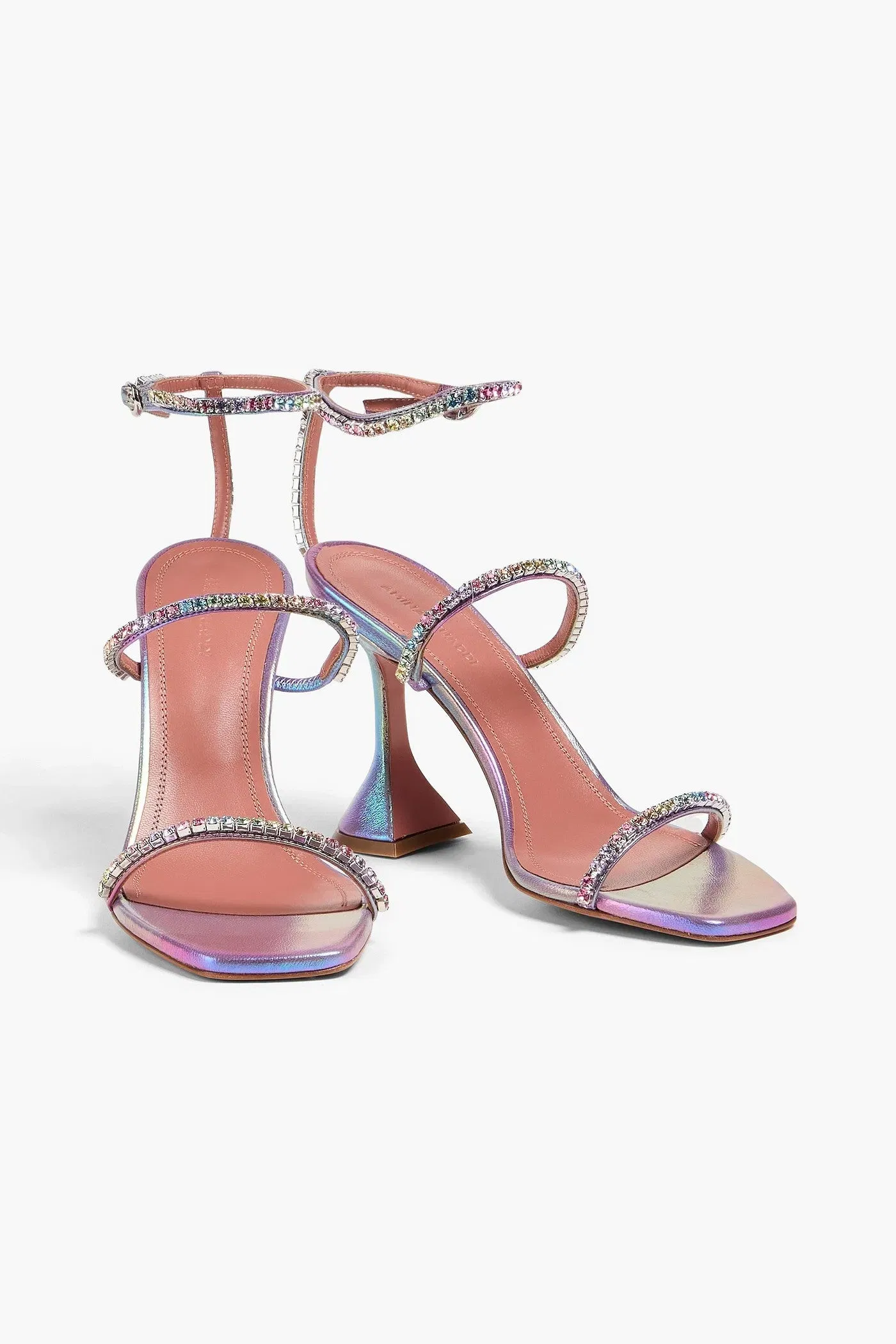 Amina Muaddi Gilda Crystal-Embellished Iridescent Leather Sandals Violet Women's