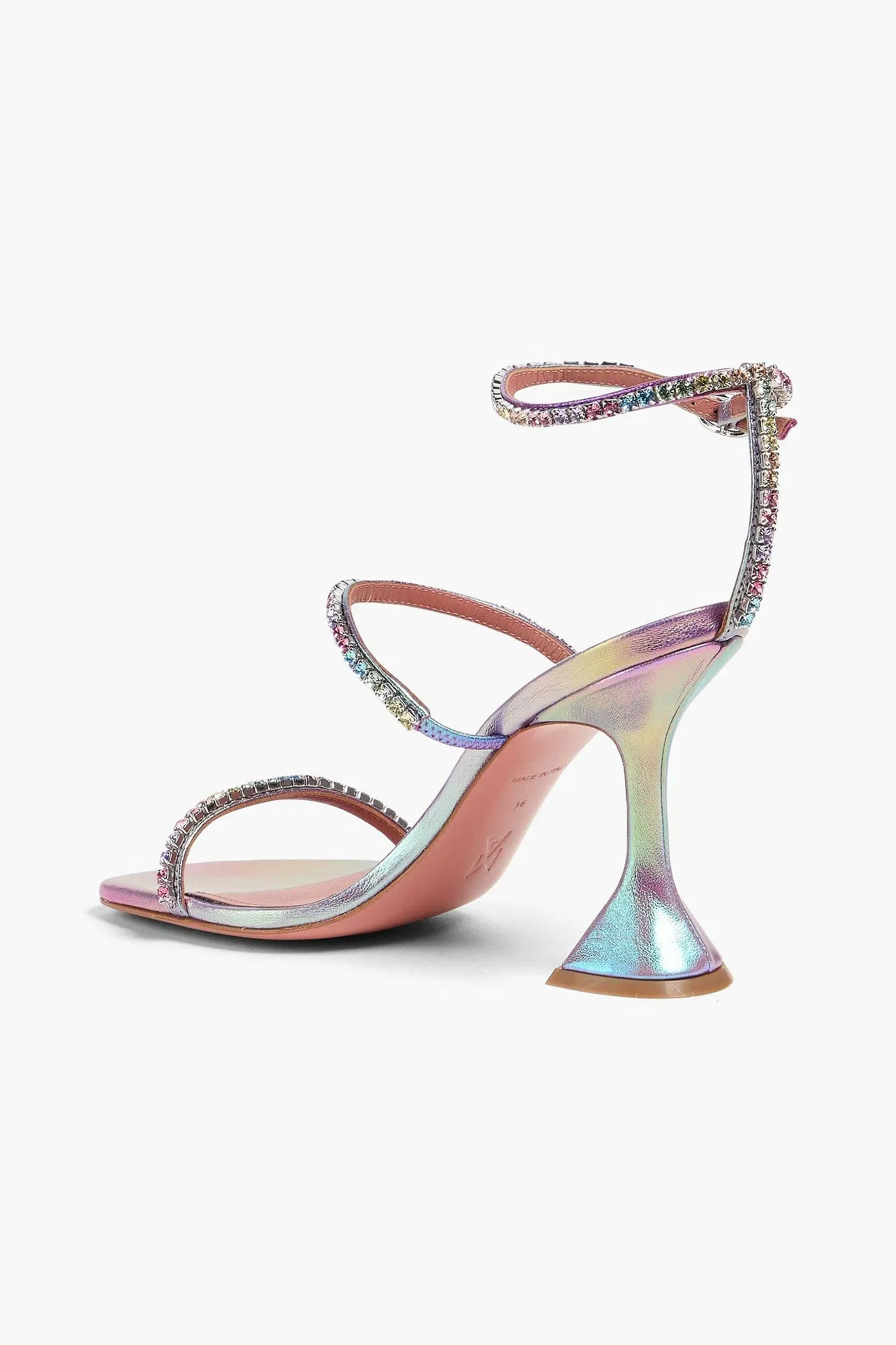 Amina Muaddi Gilda Crystal-Embellished Iridescent Leather Sandals Violet Women's