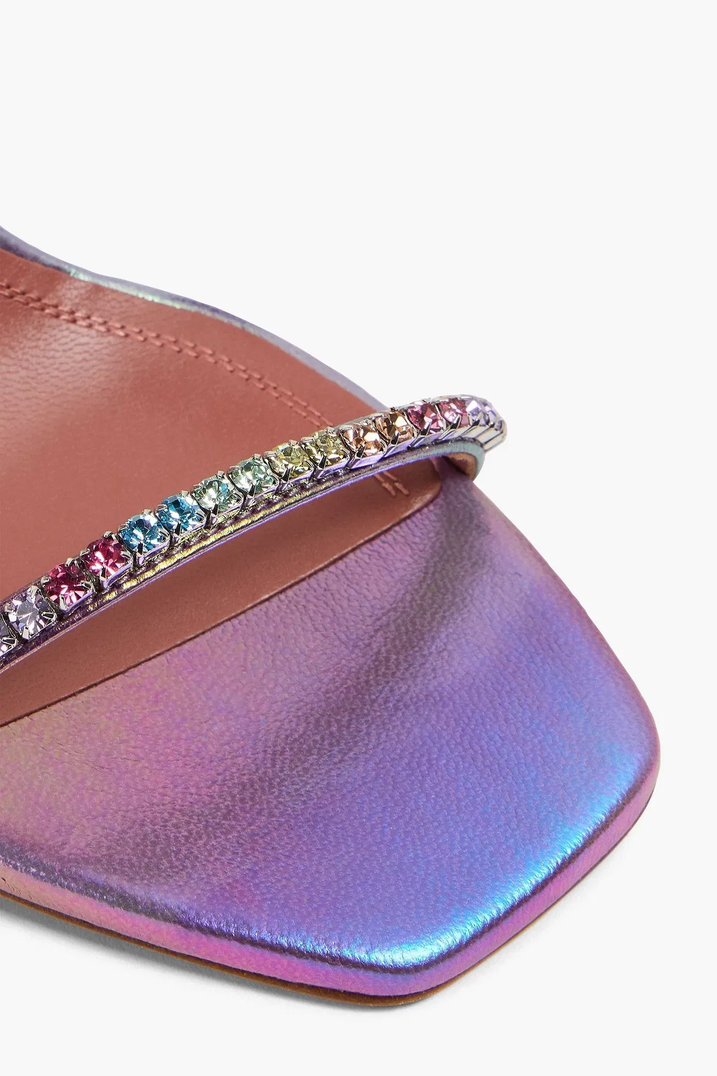 Amina Muaddi Gilda Crystal-Embellished Iridescent Leather Sandals Violet Women's