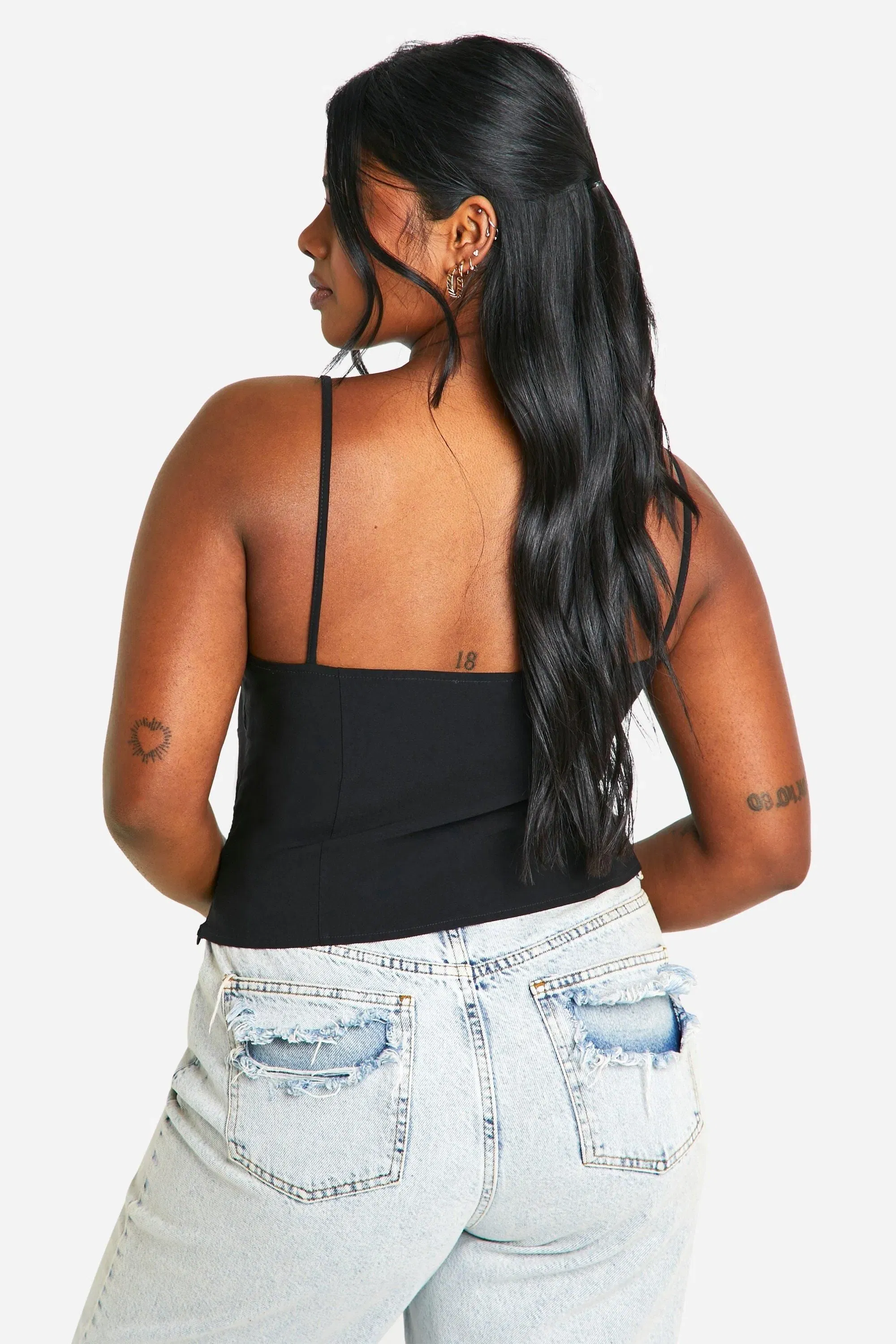 Plus Tie Front Seam Detail Button Corset Top