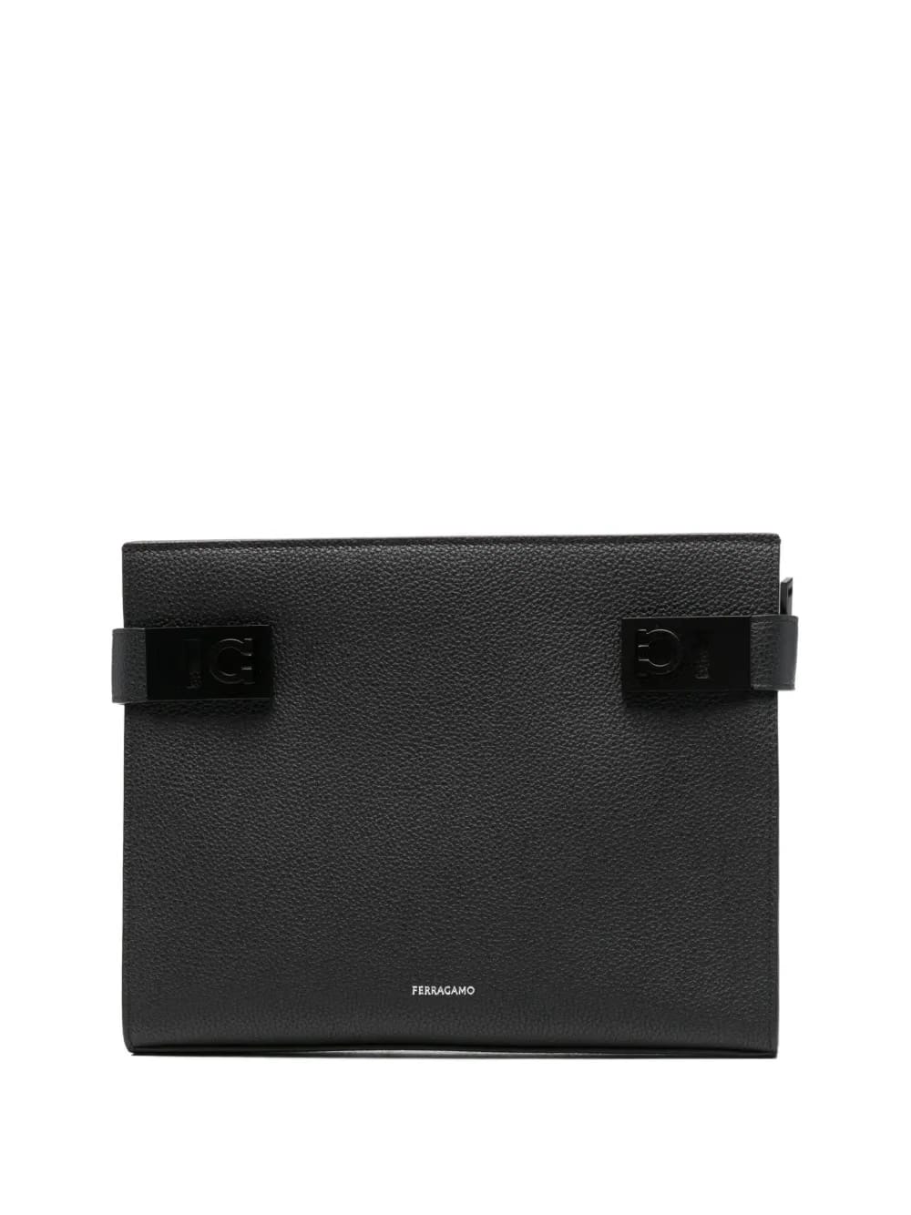 Gancini-buckle leather clutch bag