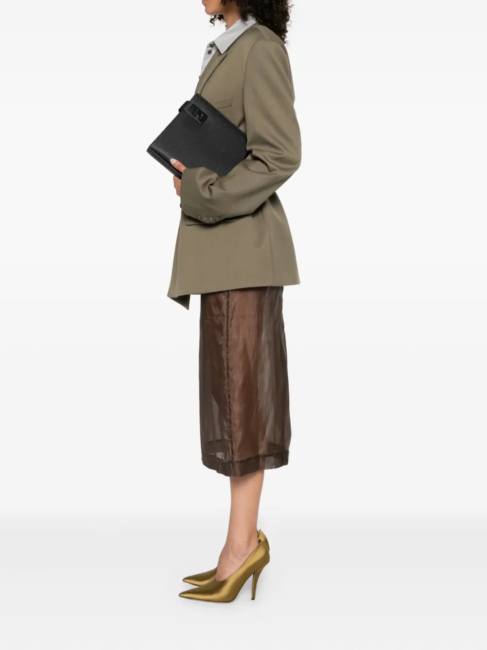 Gancini-buckle leather clutch bag