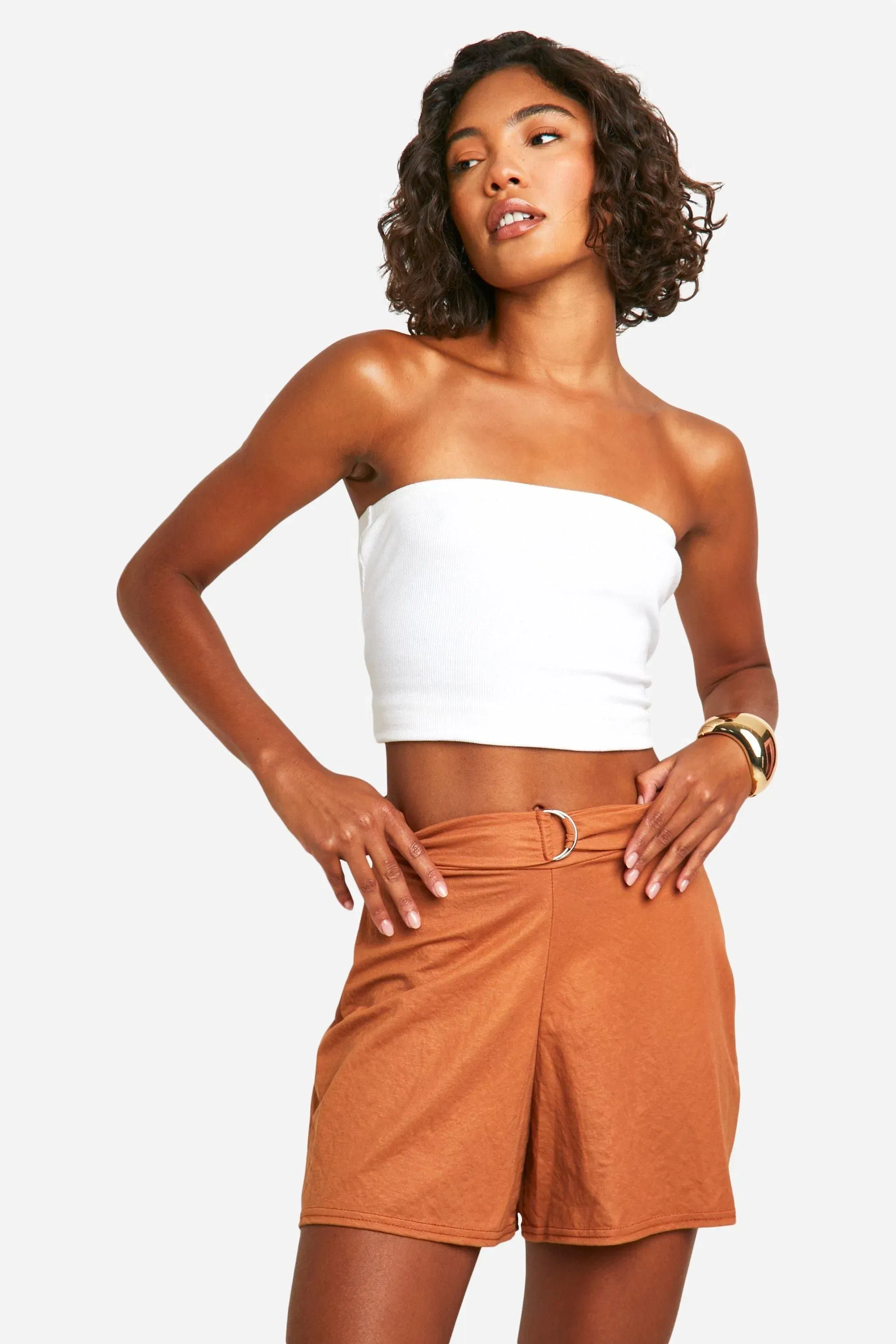 Tall Linen Look Belted Flippy Shorts