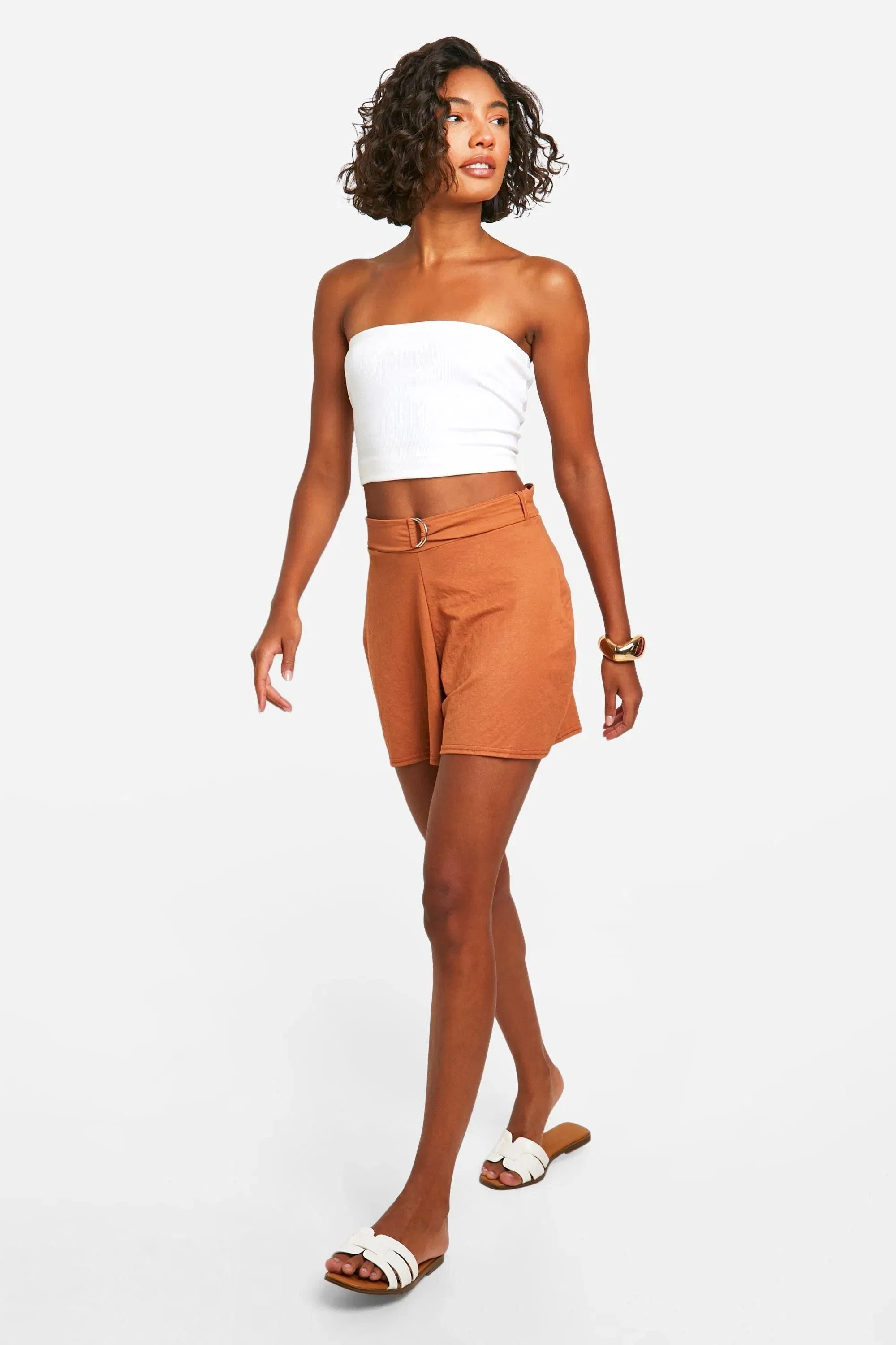 Tall Linen Look Belted Flippy Shorts