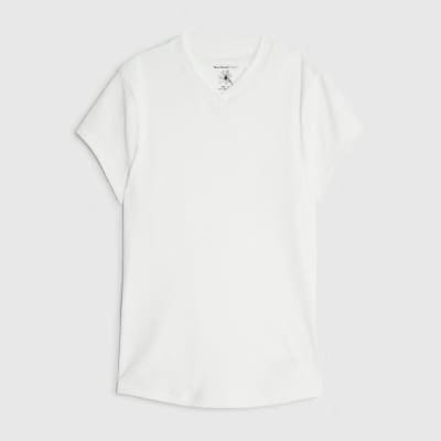 White Short Sleeve High V Neck Ribbed Top