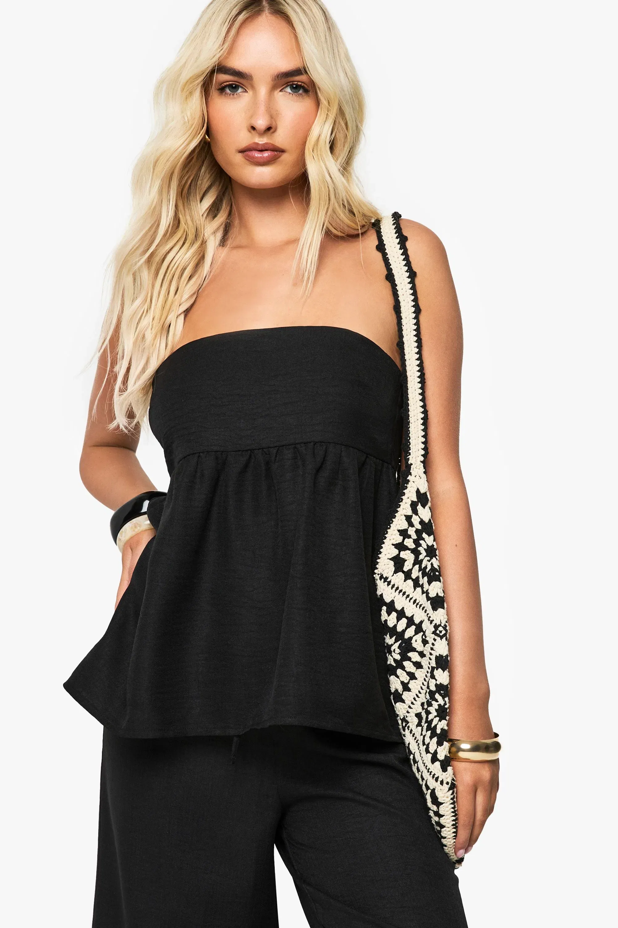 Linen Look Ruched Seam Detail Bandeau