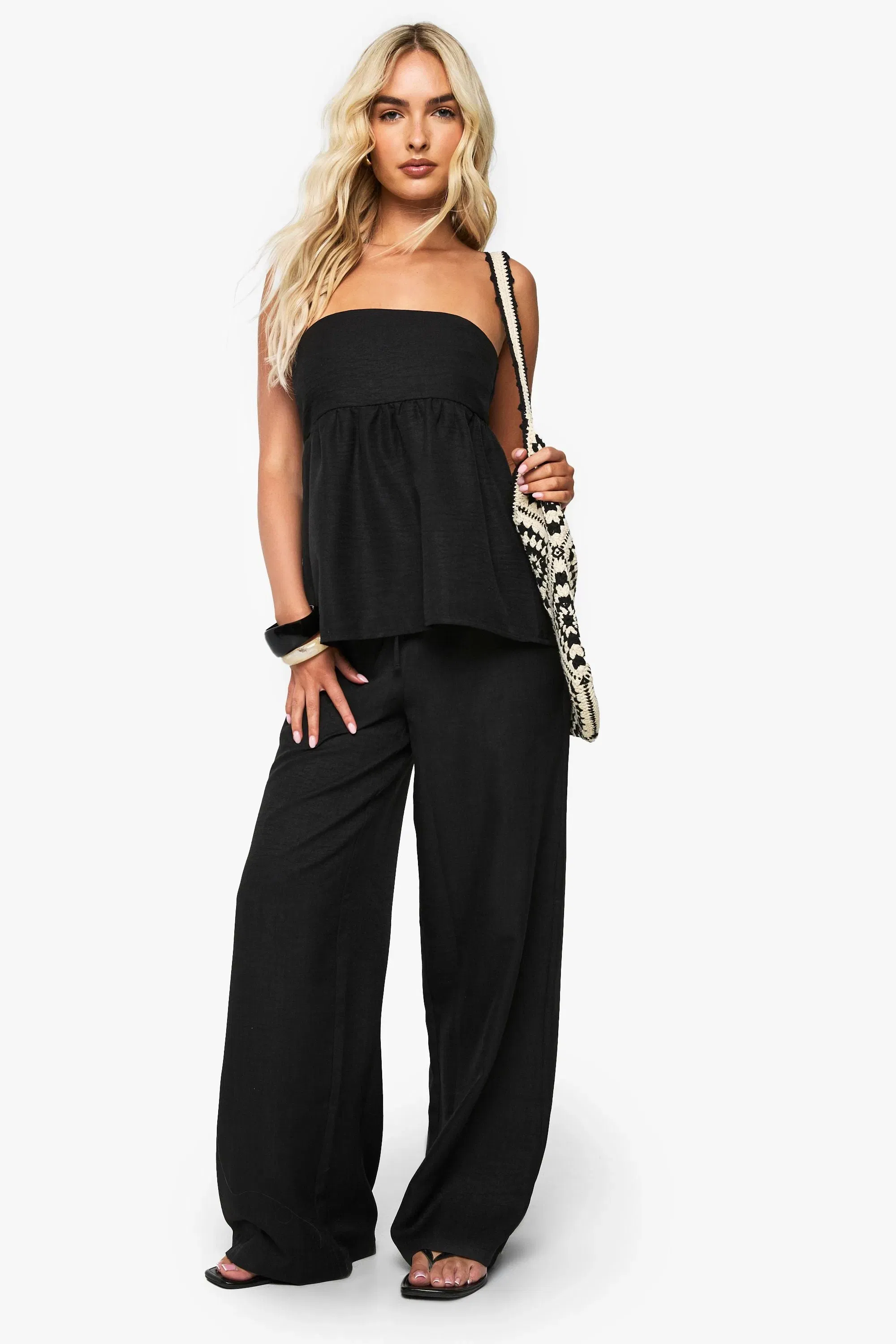 Linen Look Ruched Seam Detail Bandeau