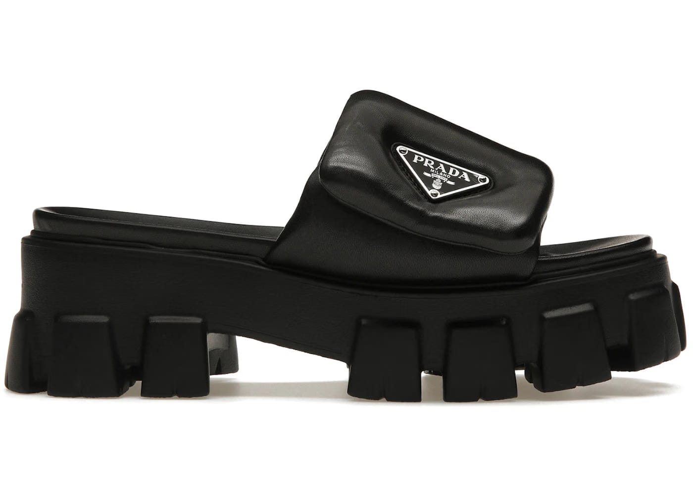 Prada Soft Padded 55Mm Strap Sandals Black Nappa Leather