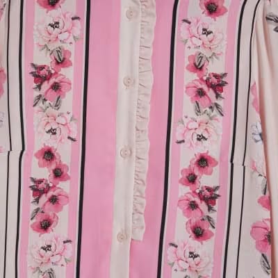 Pink Floral Half Placket Blouse