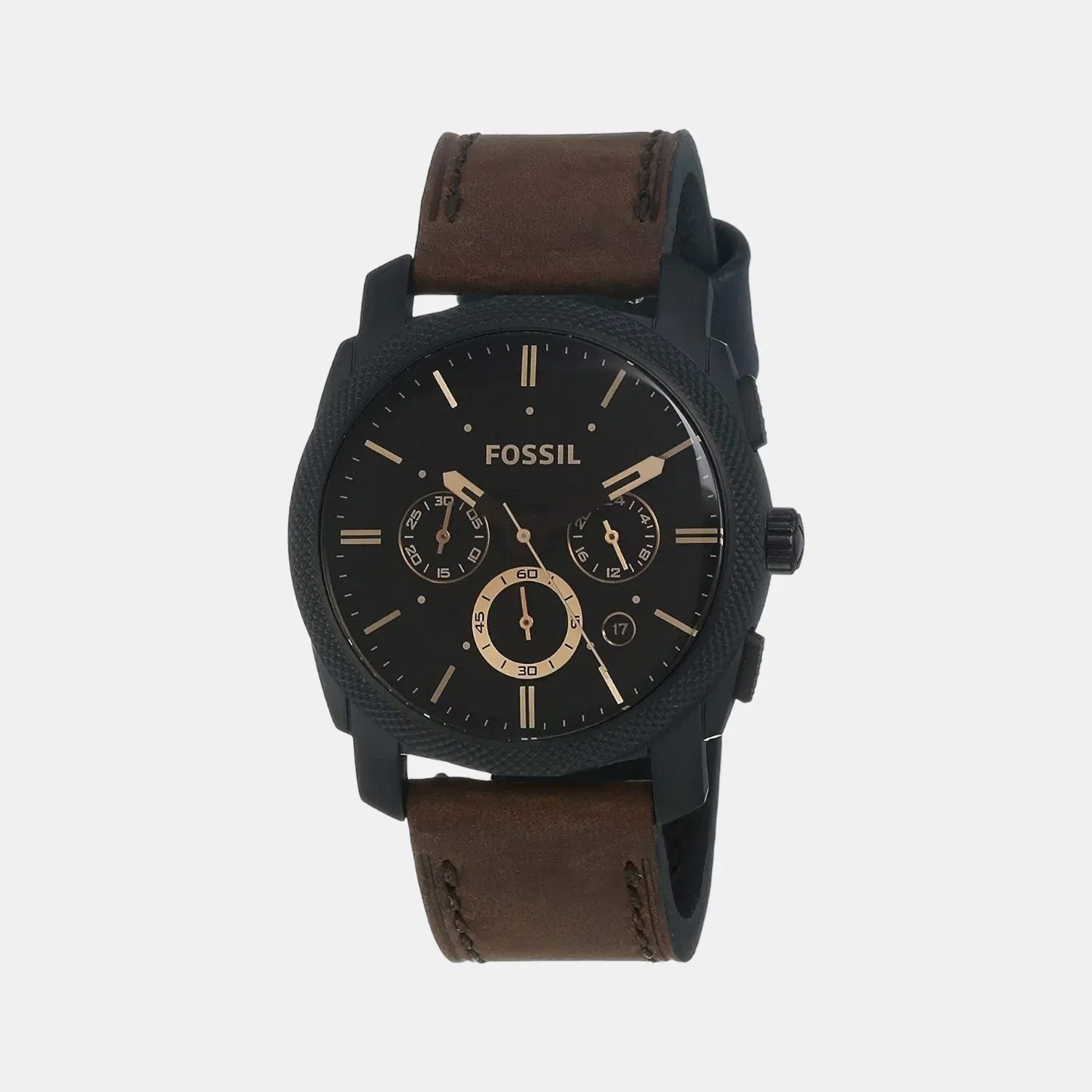 Fossil Machine Men Quartz Black Dial Chronograph Leather Watch Fs4656