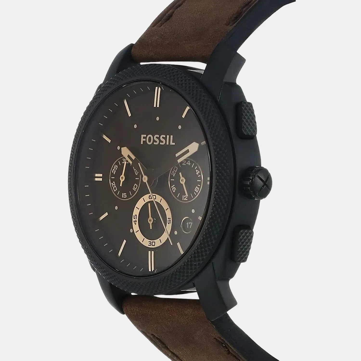 Fossil Machine Men Quartz Black Dial Chronograph Leather Watch Fs4656