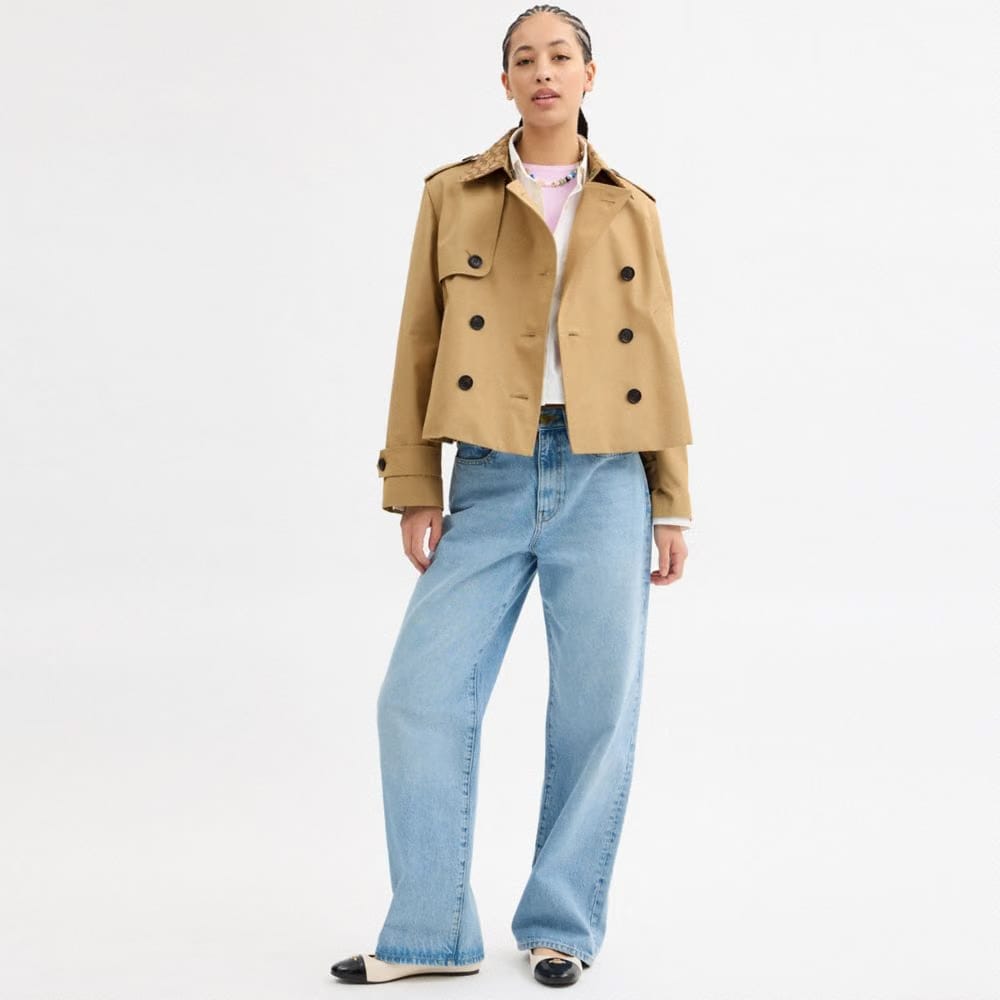Short Trench Coat With Signature Collar