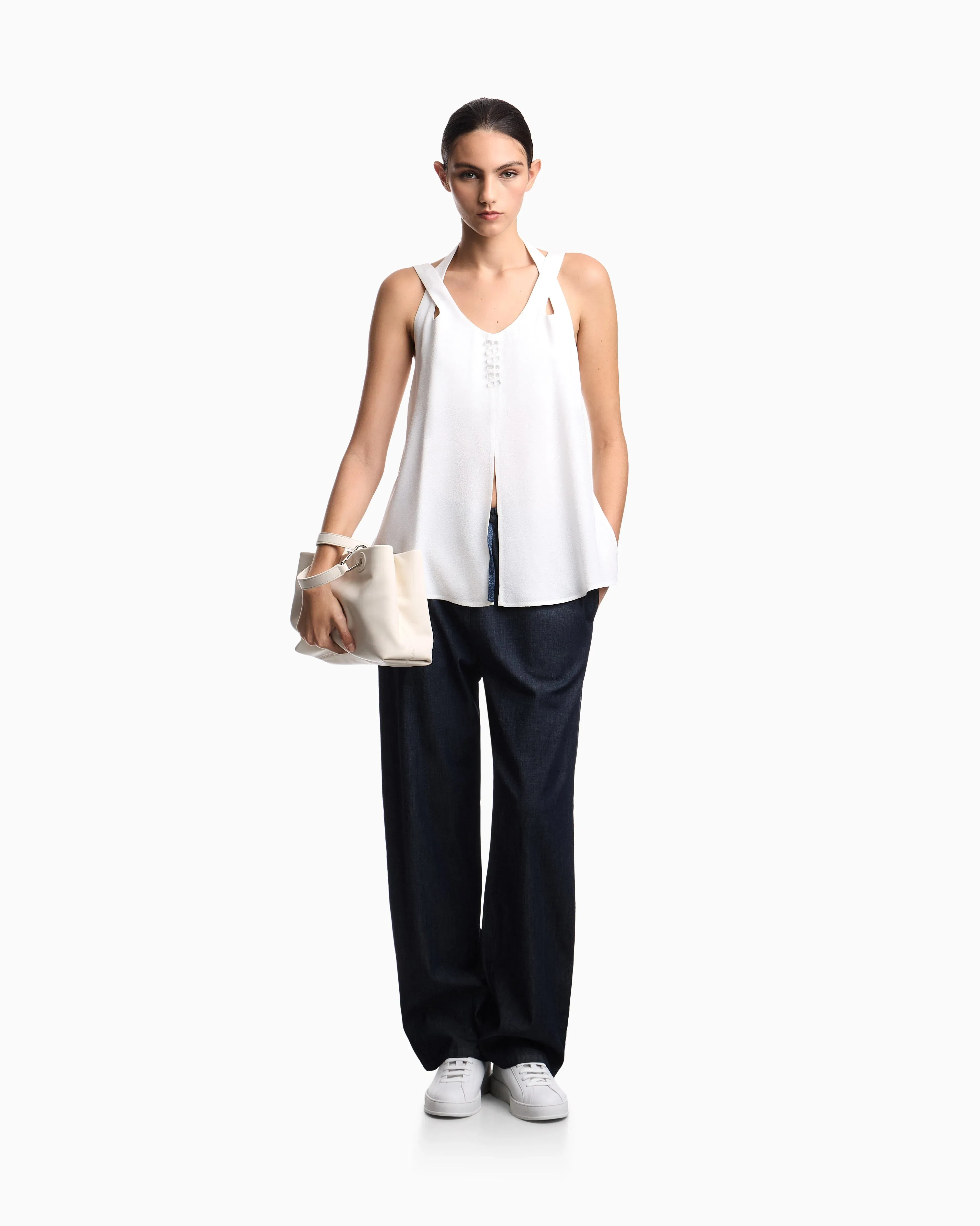 Emporio Armani flowing micro leopard spot jacquard top
