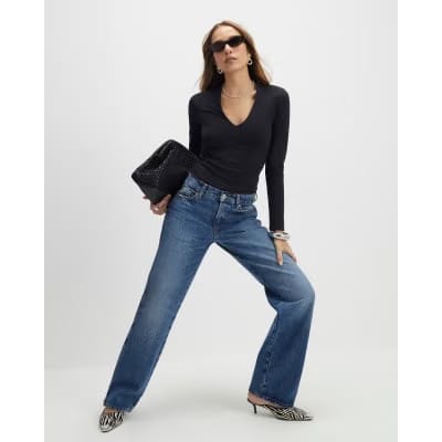 Black Plunge Neckline Long Sleeve Bodysuit