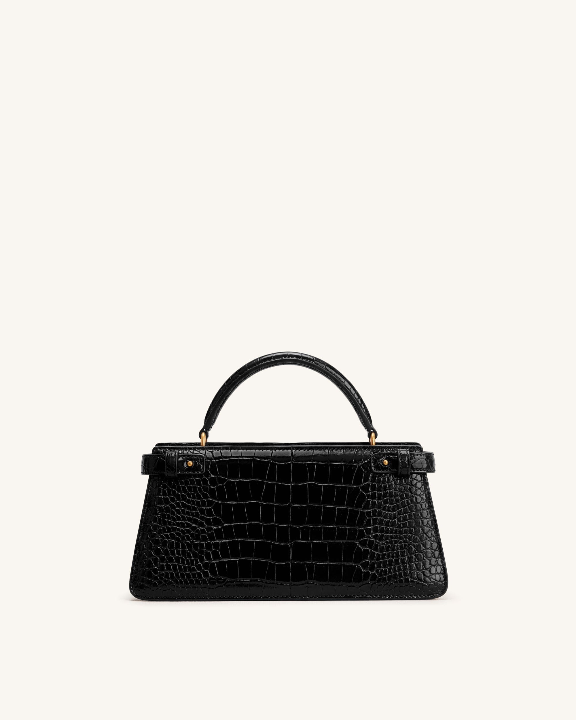 Elena Classic Top Handle Bag - Black Croc