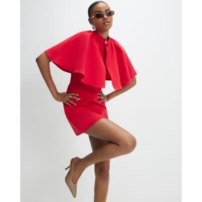 Red Cape Detail Mini Dress