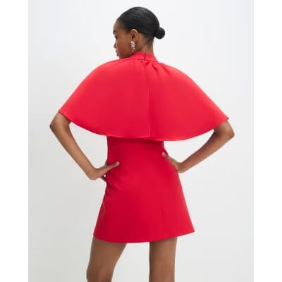 Red Cape Detail Mini Dress