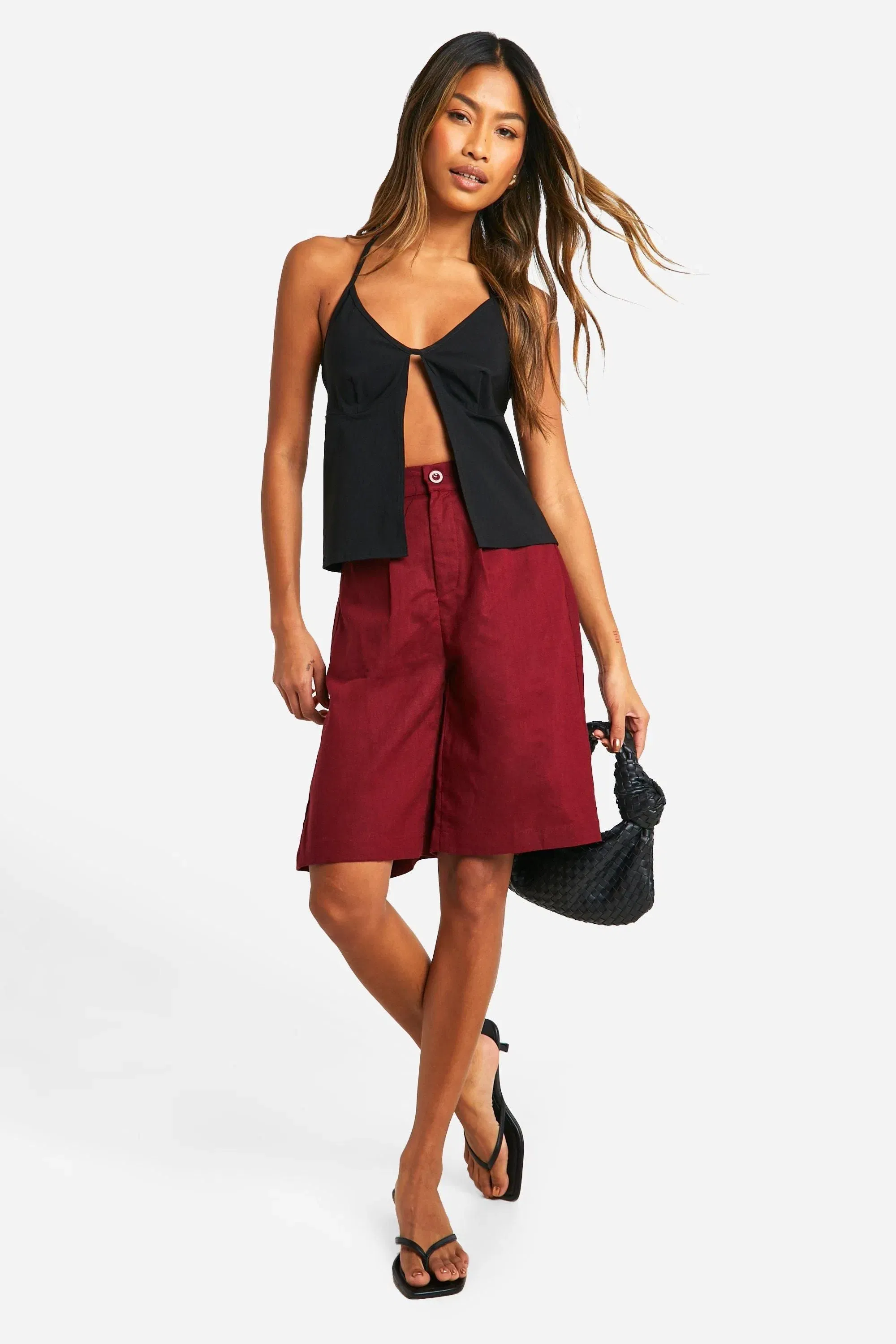 Tailored Linen Look Midi Shorts