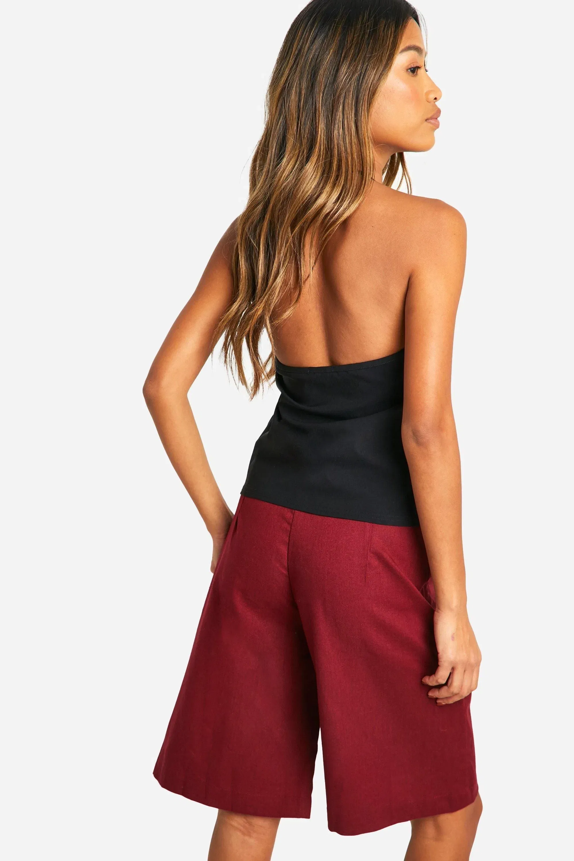 Tailored Linen Look Midi Shorts