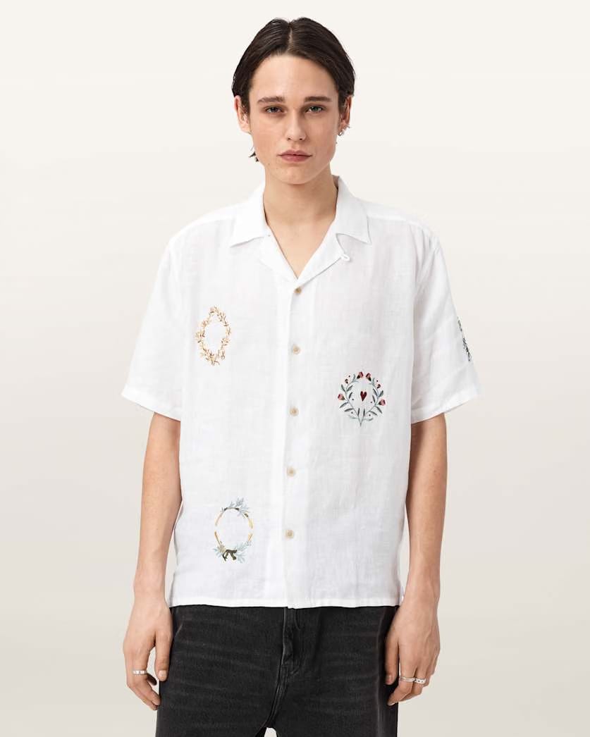 AllSaints Deck Linen Short Sleeve Shirt Ecru