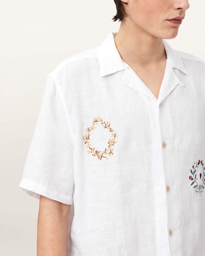 AllSaints Deck Linen Short Sleeve Shirt Ecru