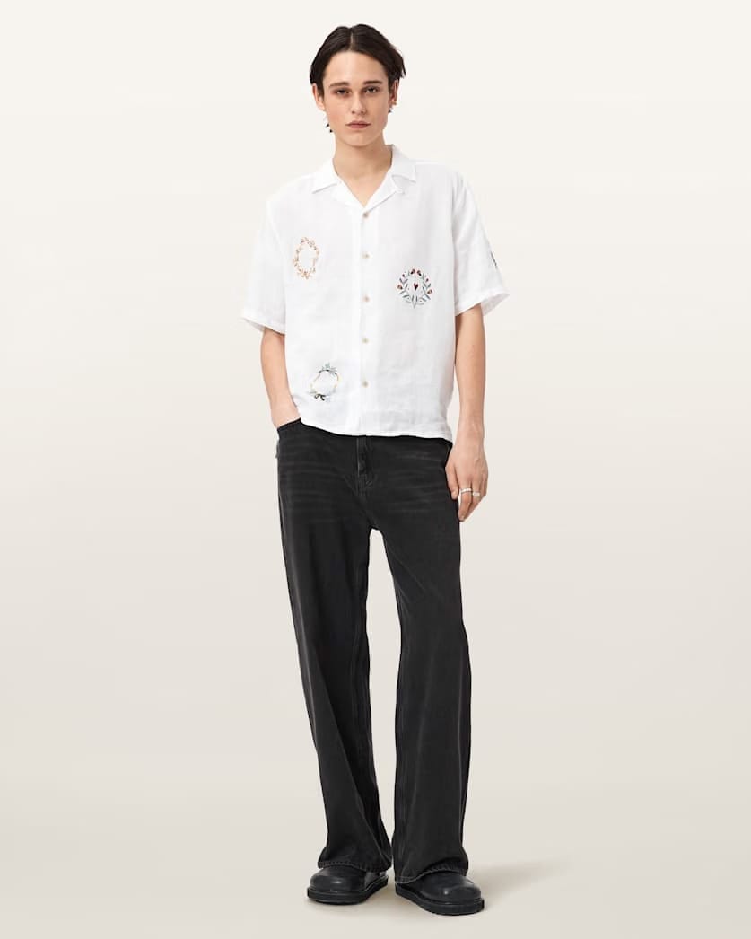 AllSaints Deck Linen Short Sleeve Shirt Ecru