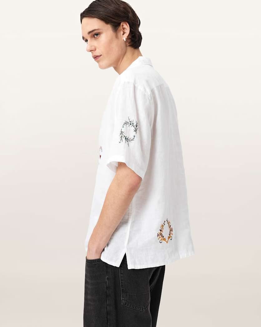 AllSaints Deck Linen Short Sleeve Shirt Ecru