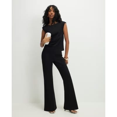 Black Ponte Tailored Flared Trousers