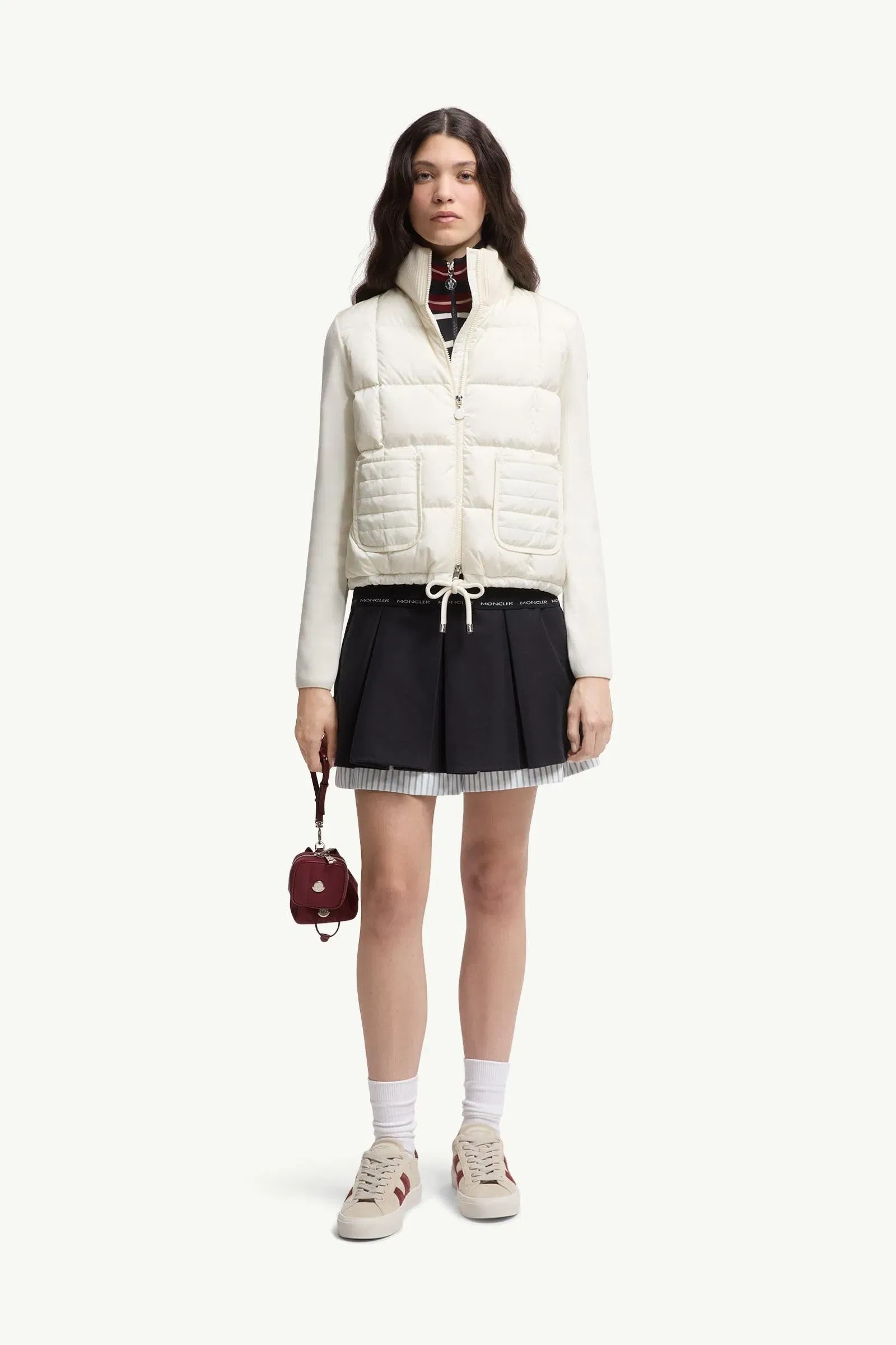 Moncler Square-Quilted Padded Wool Zip-Up Cardigan White White