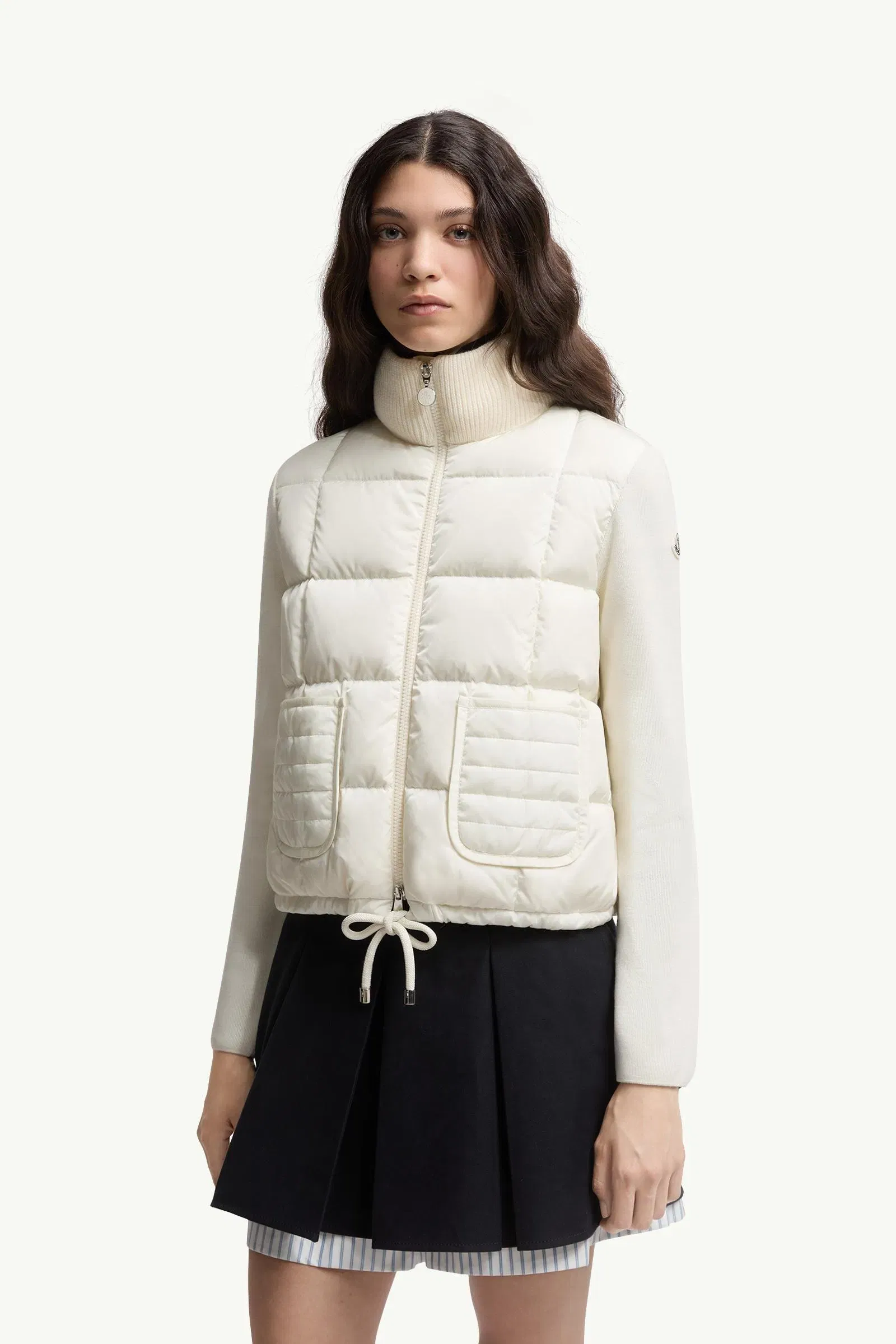 Moncler Square-Quilted Padded Wool Zip-Up Cardigan White White