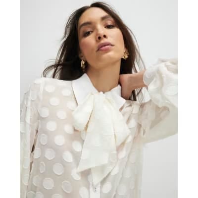 Cream Organza Polka Dot Blouse