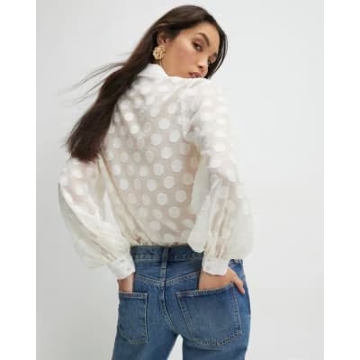 Cream Organza Polka Dot Blouse