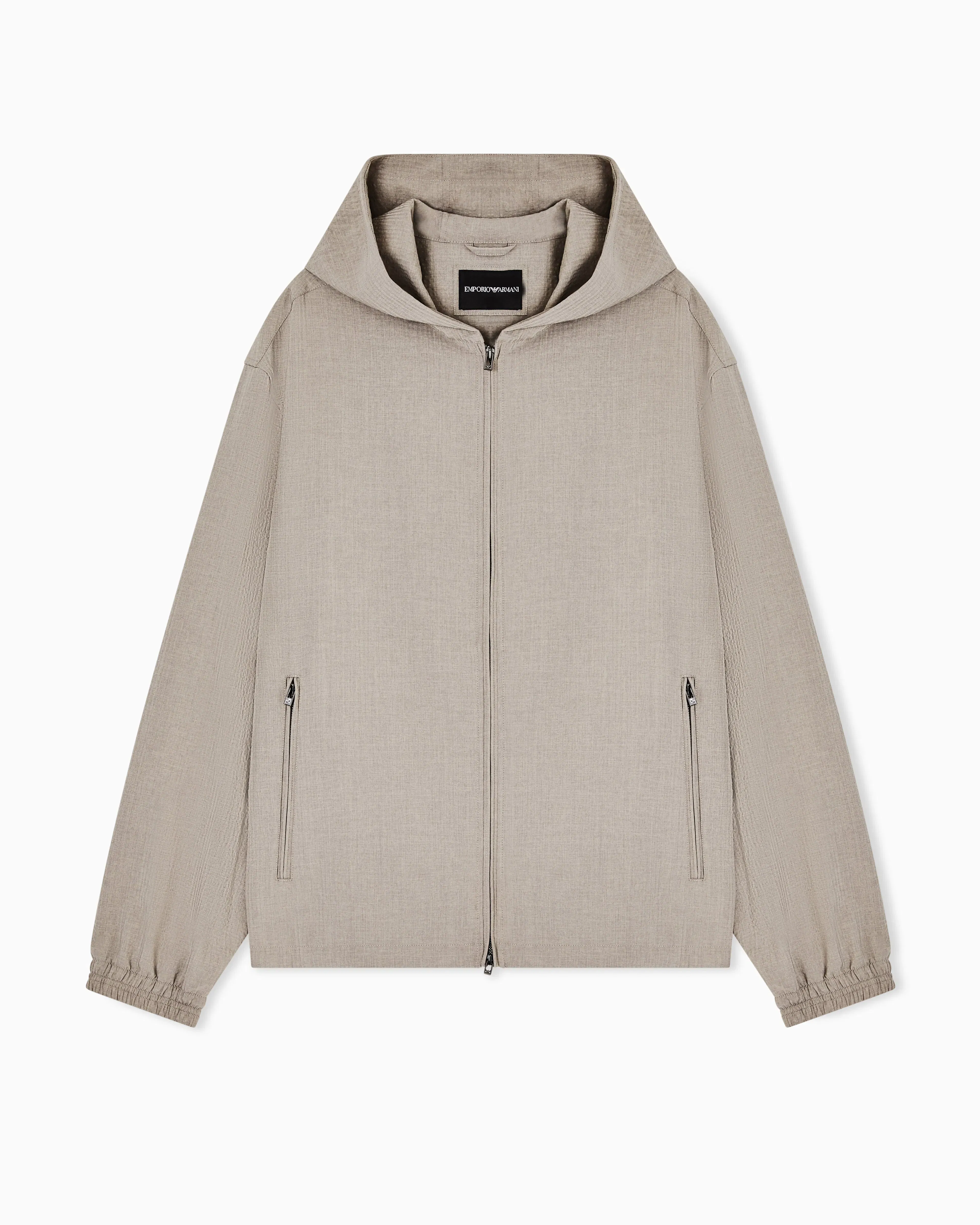 Emporio Armani Technical-seersucker fabric hooded blouson
