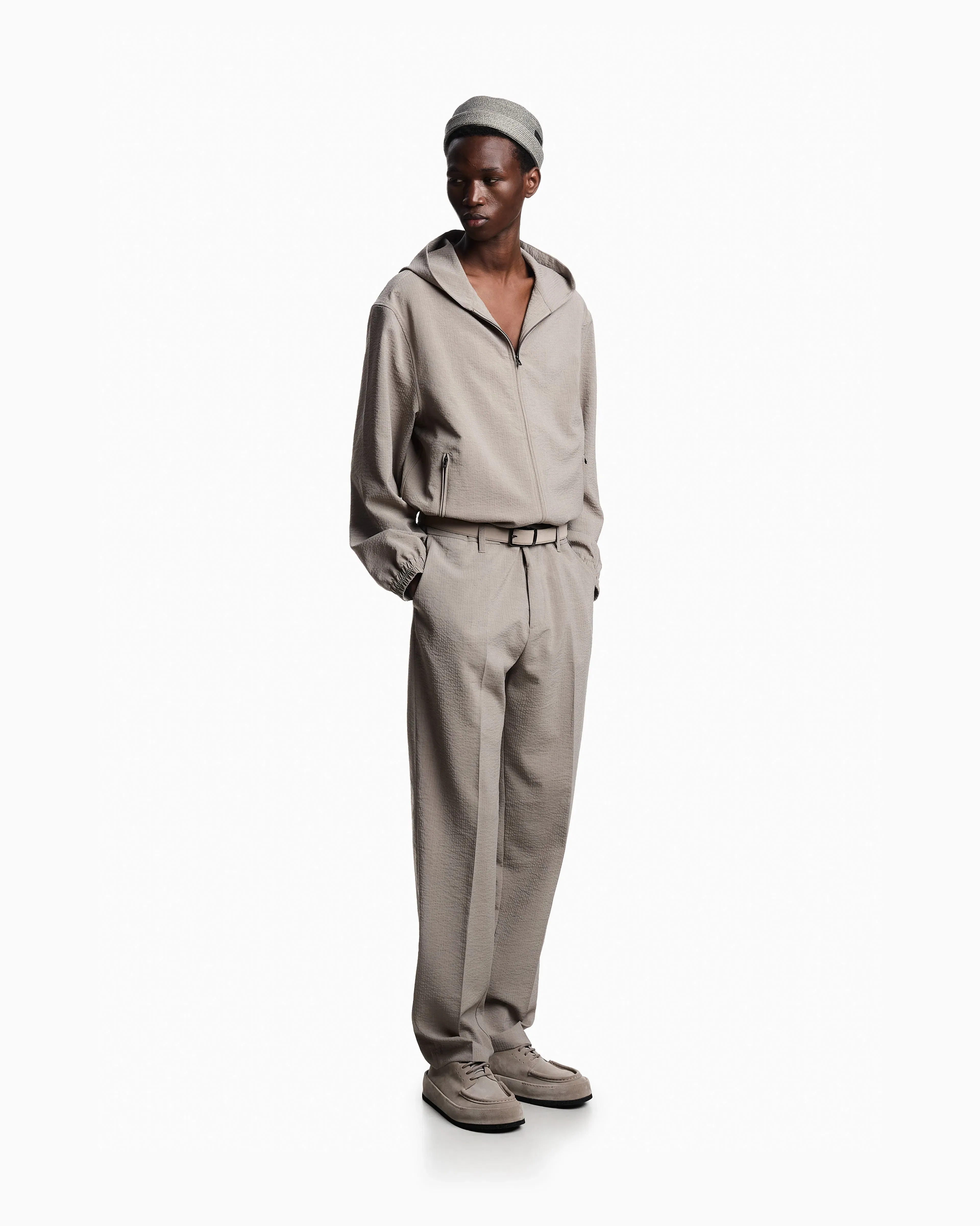 Emporio Armani Technical-seersucker fabric hooded blouson