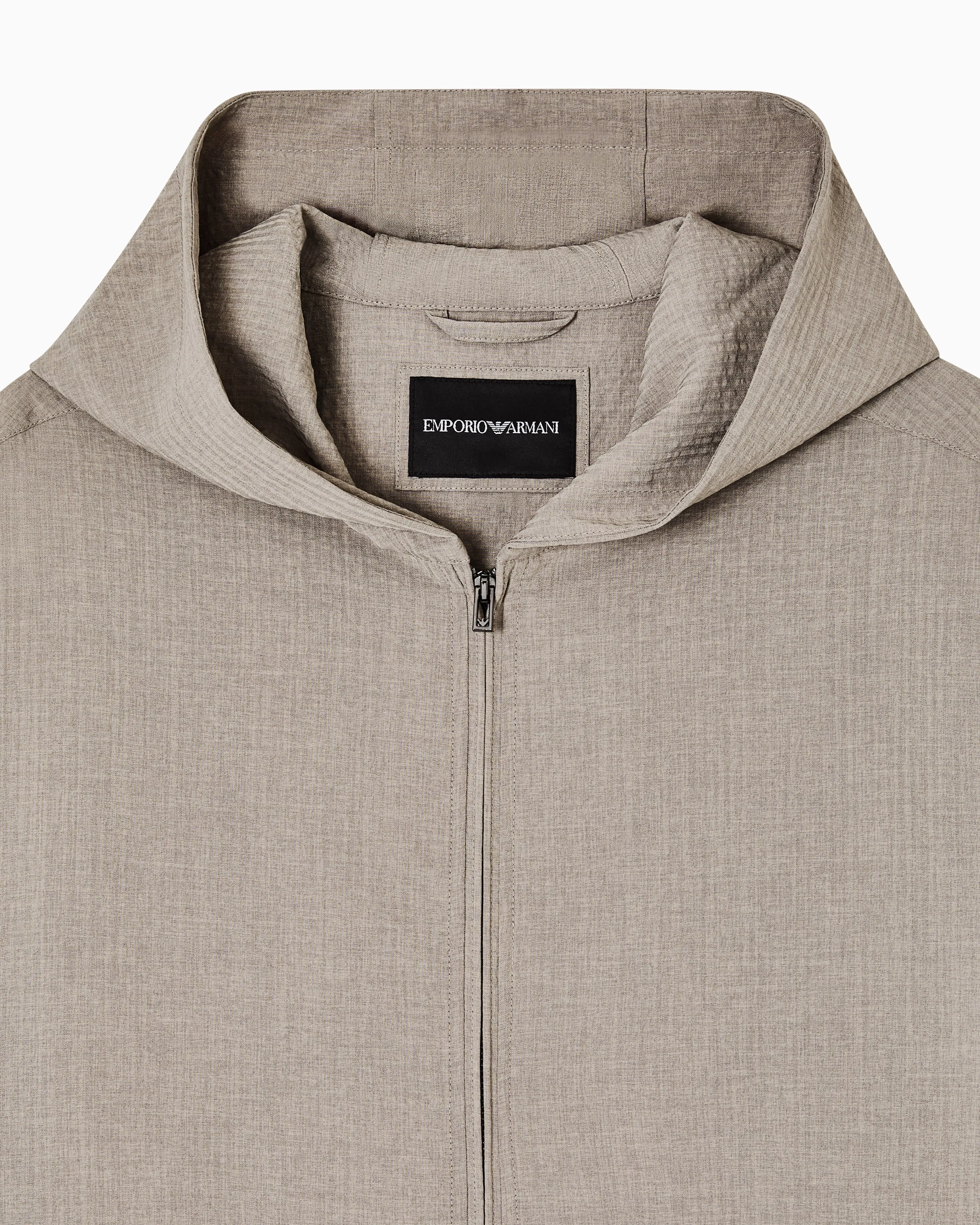 Emporio Armani Technical-seersucker fabric hooded blouson