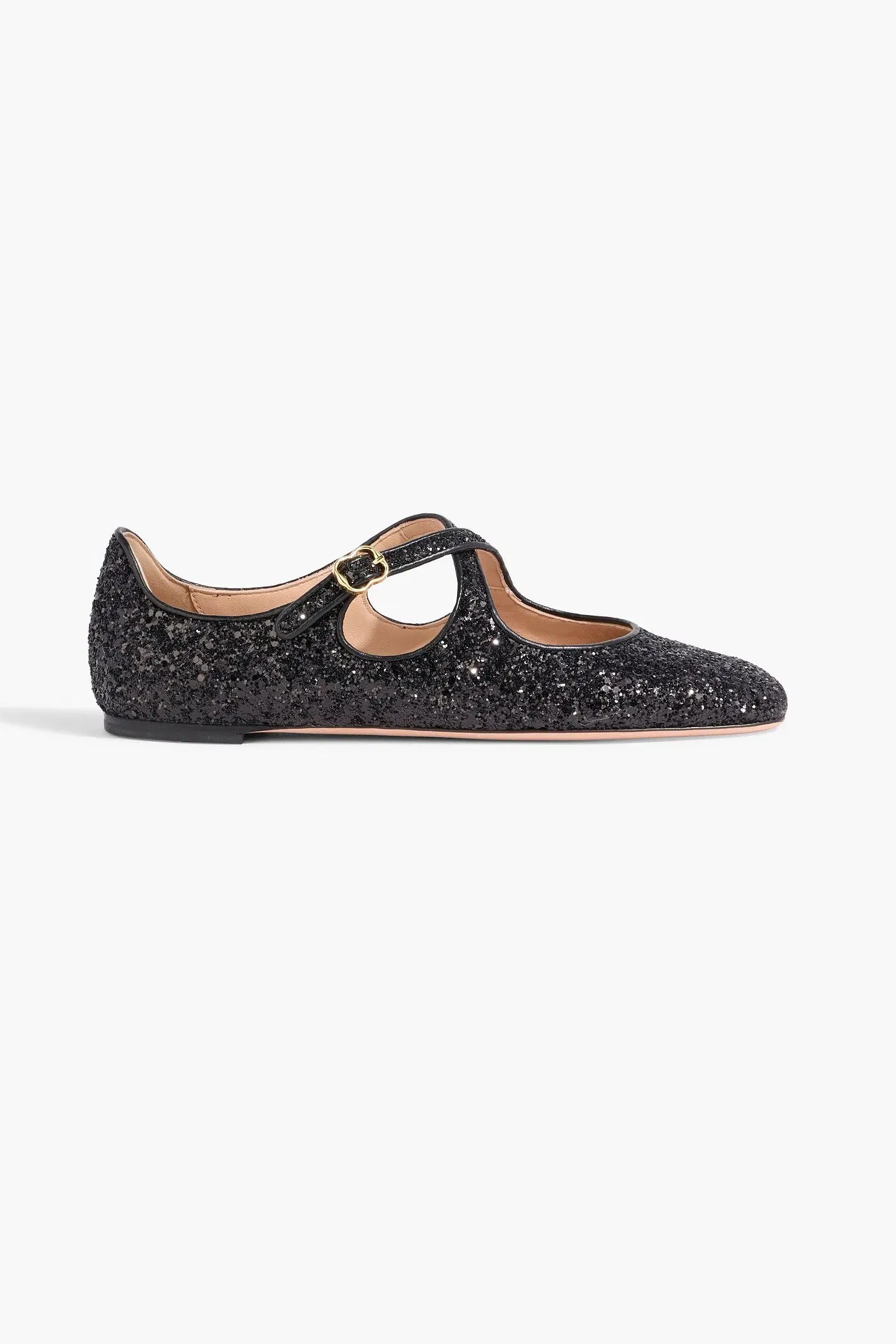 Bally Byntia Leather Glittered Ballet Flats Black Women's