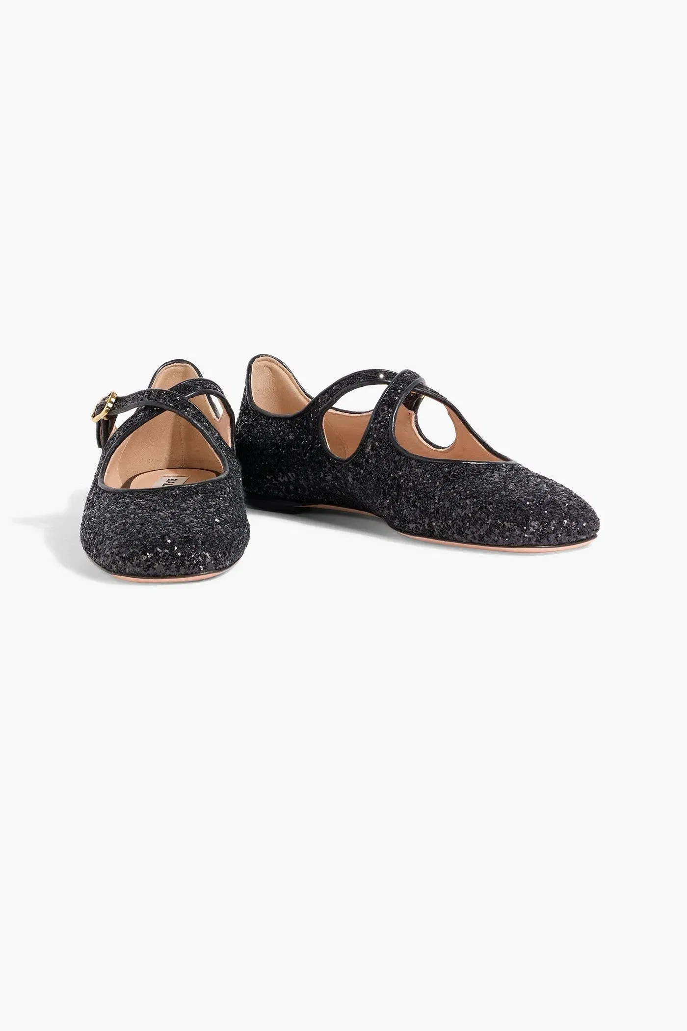 Bally Byntia Leather Glittered Ballet Flats Black Women's