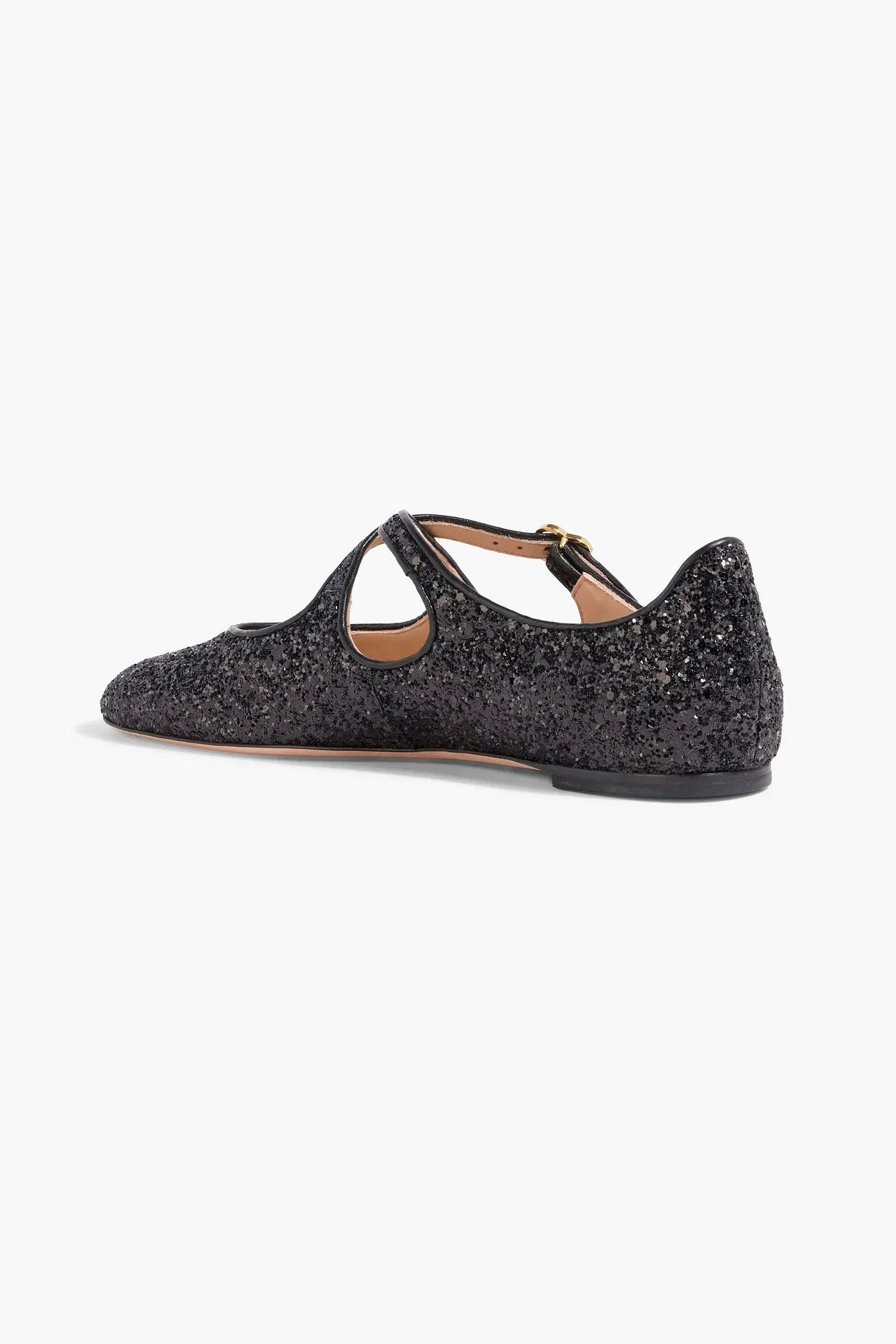 Bally Byntia Leather Glittered Ballet Flats Black Women's
