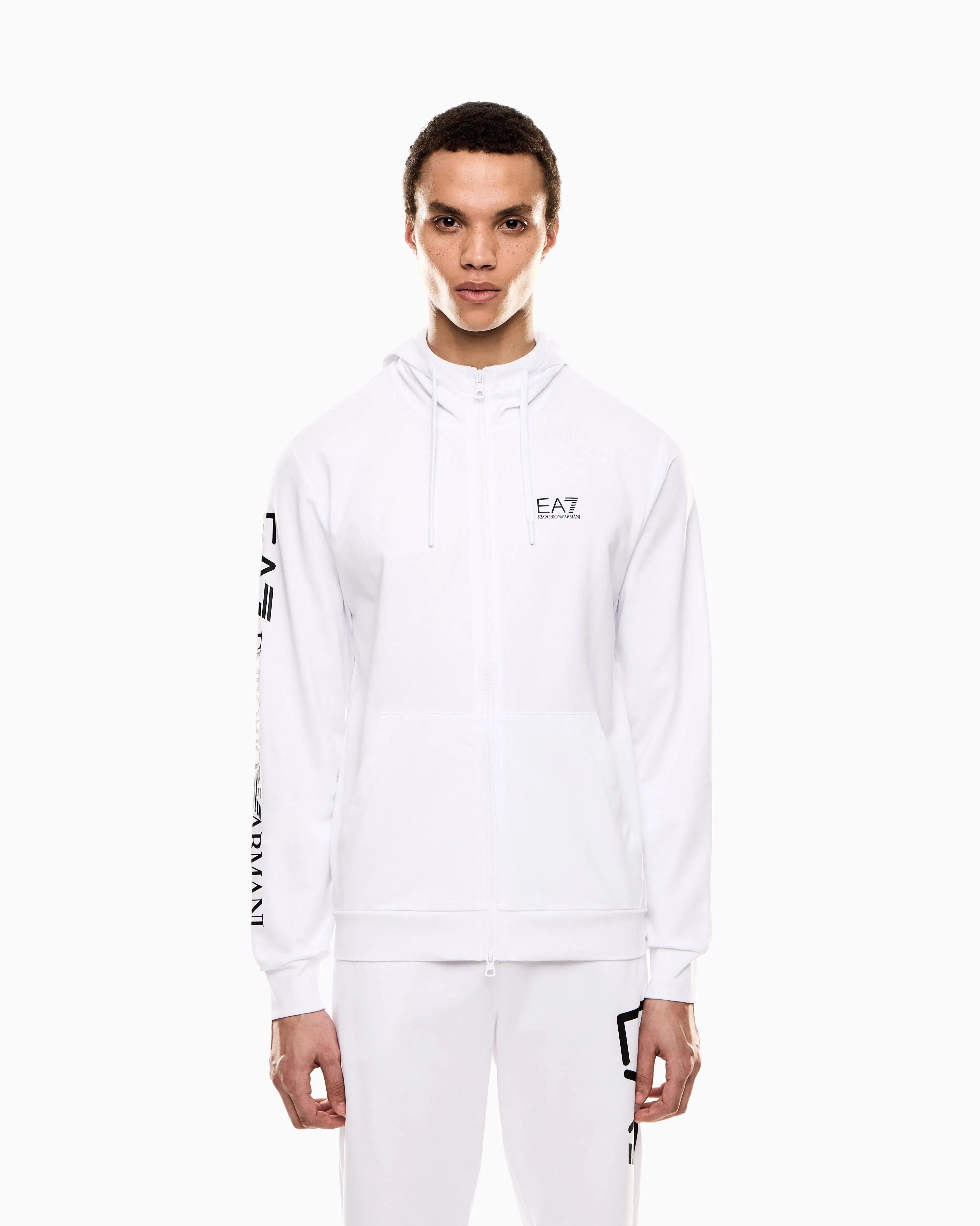 EA7 Logo zip up sweatshirt in cotton with a hood Logo Series