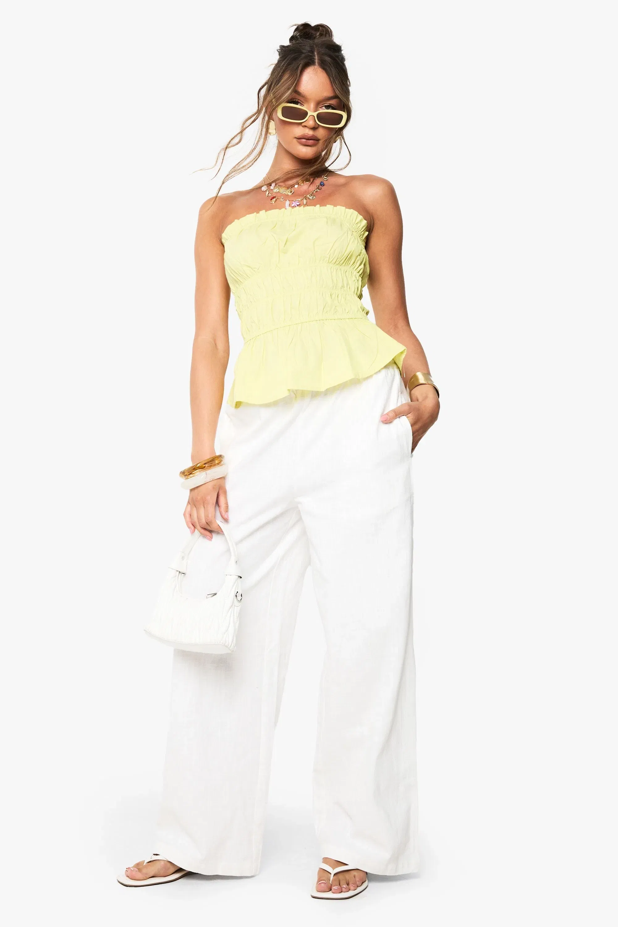 Cotton Poplin Shirred Bandeau
