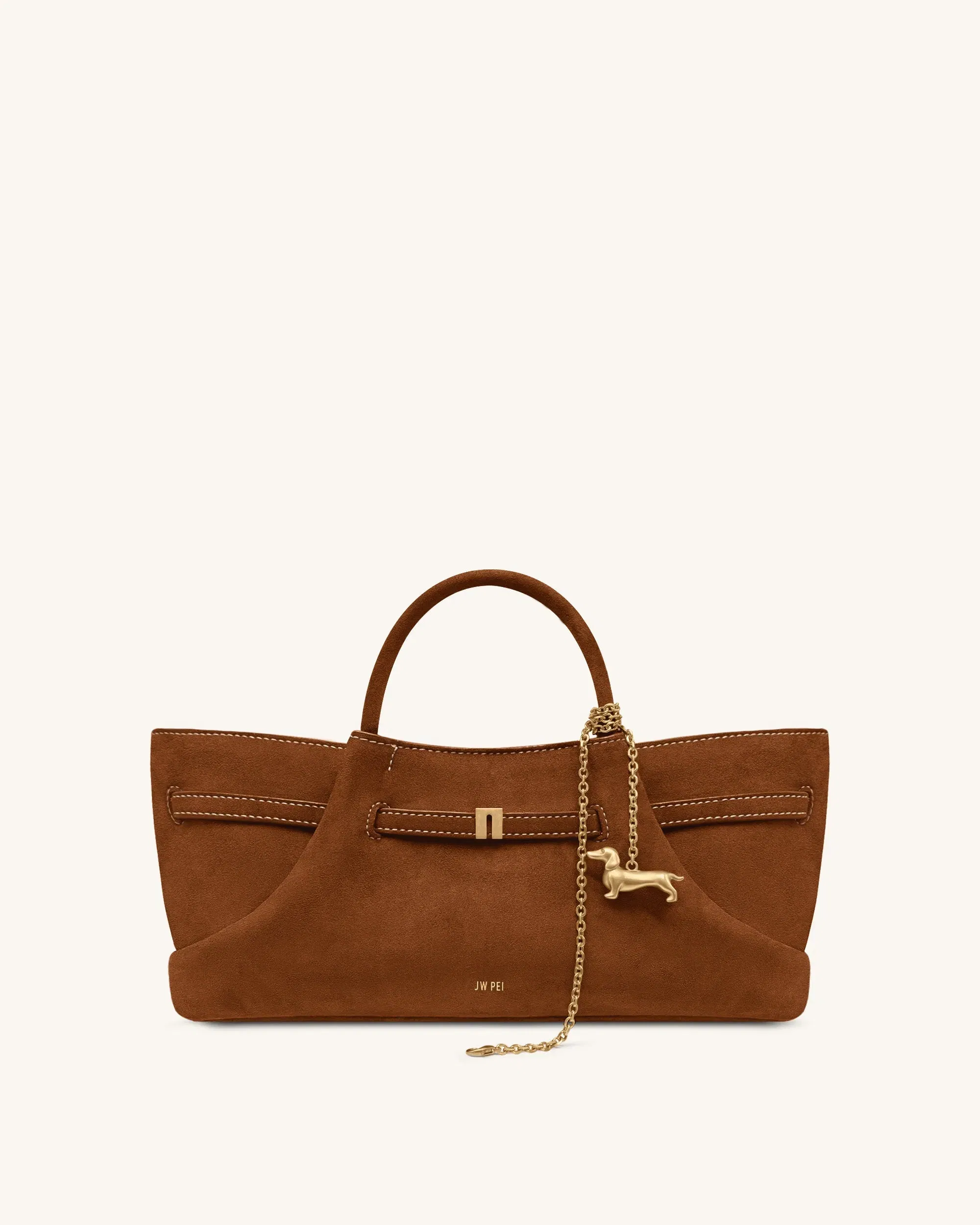 Maeve Dachshund Metal Charm Faux Suede Tote Bag - Blue