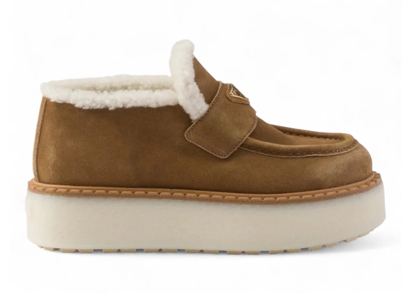 Prada Suede Platform Loafers Cinnamon Womens