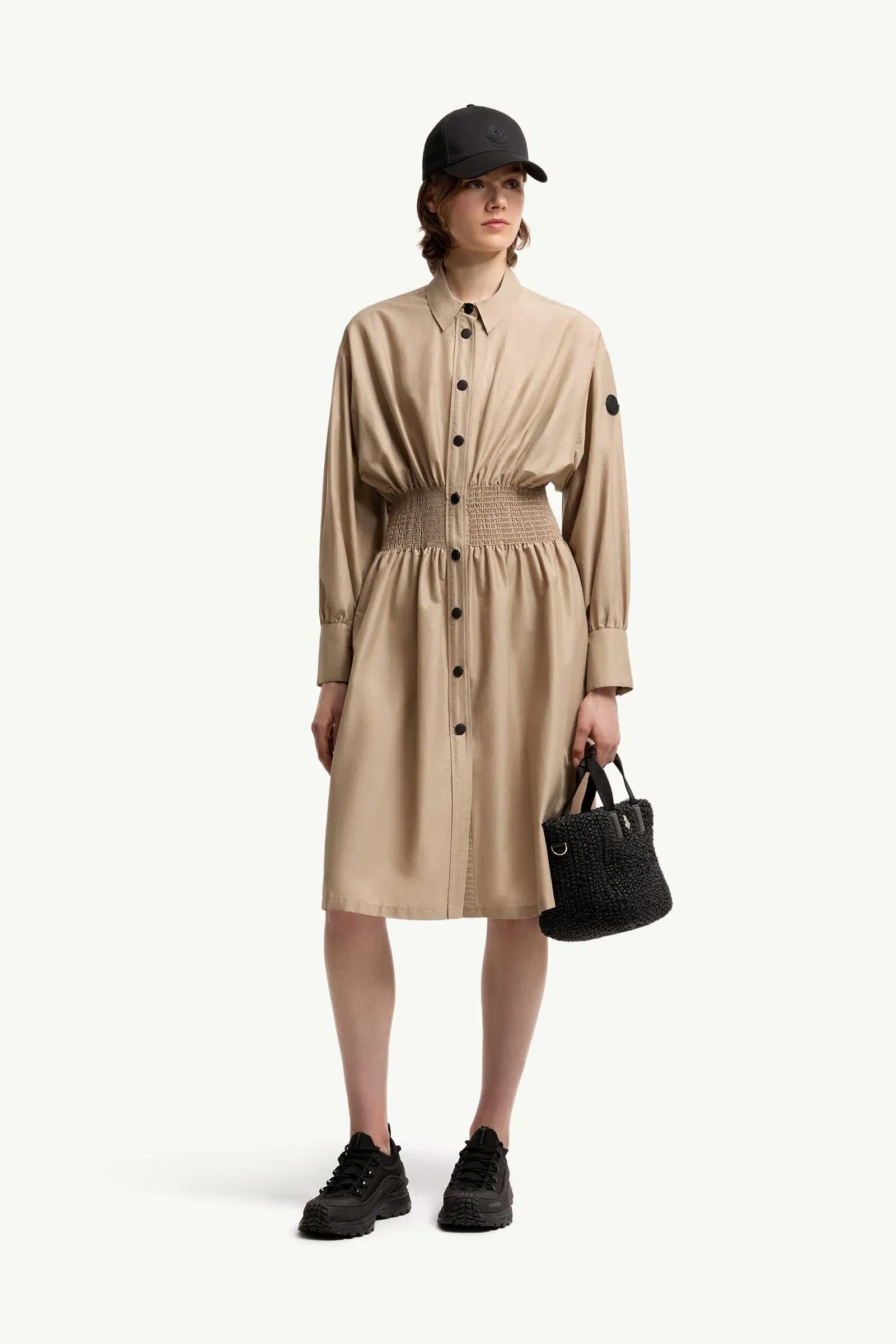 Moncler Cotton Nylon Shirt Dress Light Beige Light Beige