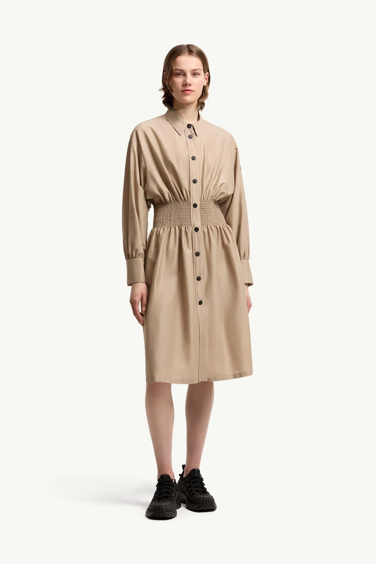 Moncler Cotton Nylon Shirt Dress Light Beige Light Beige