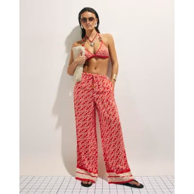 Orange Monogram Print Beach Trousers