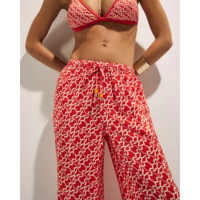 Orange Monogram Print Beach Trousers