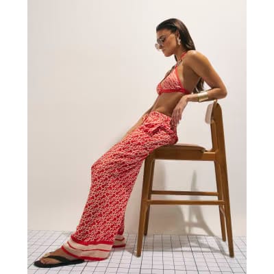 Orange Monogram Print Beach Trousers