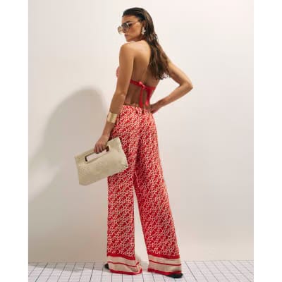 Orange Monogram Print Beach Trousers
