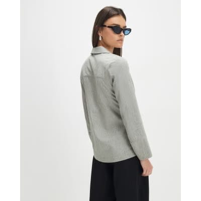 Grey Long Sleeve Twisted Collared Top